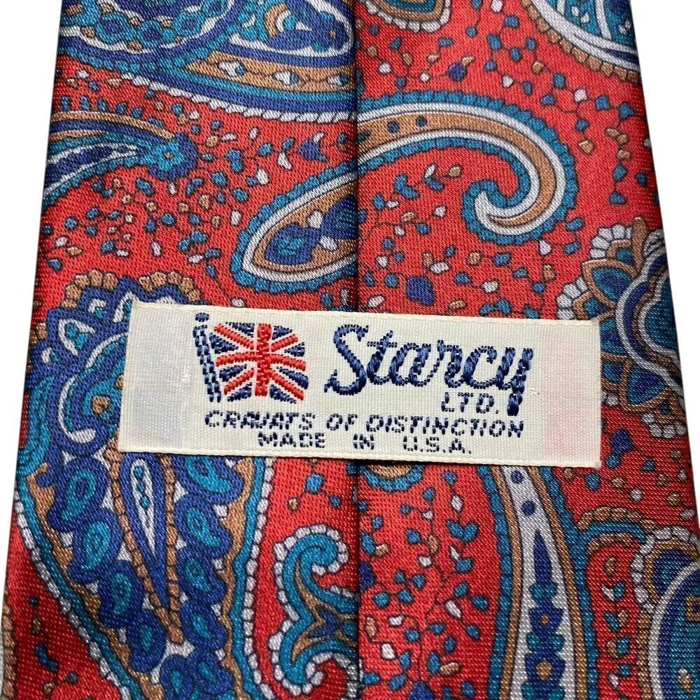 Starcy Ltd. Tie Men's Necktie Paisley Polyester Maroon Blue 80's